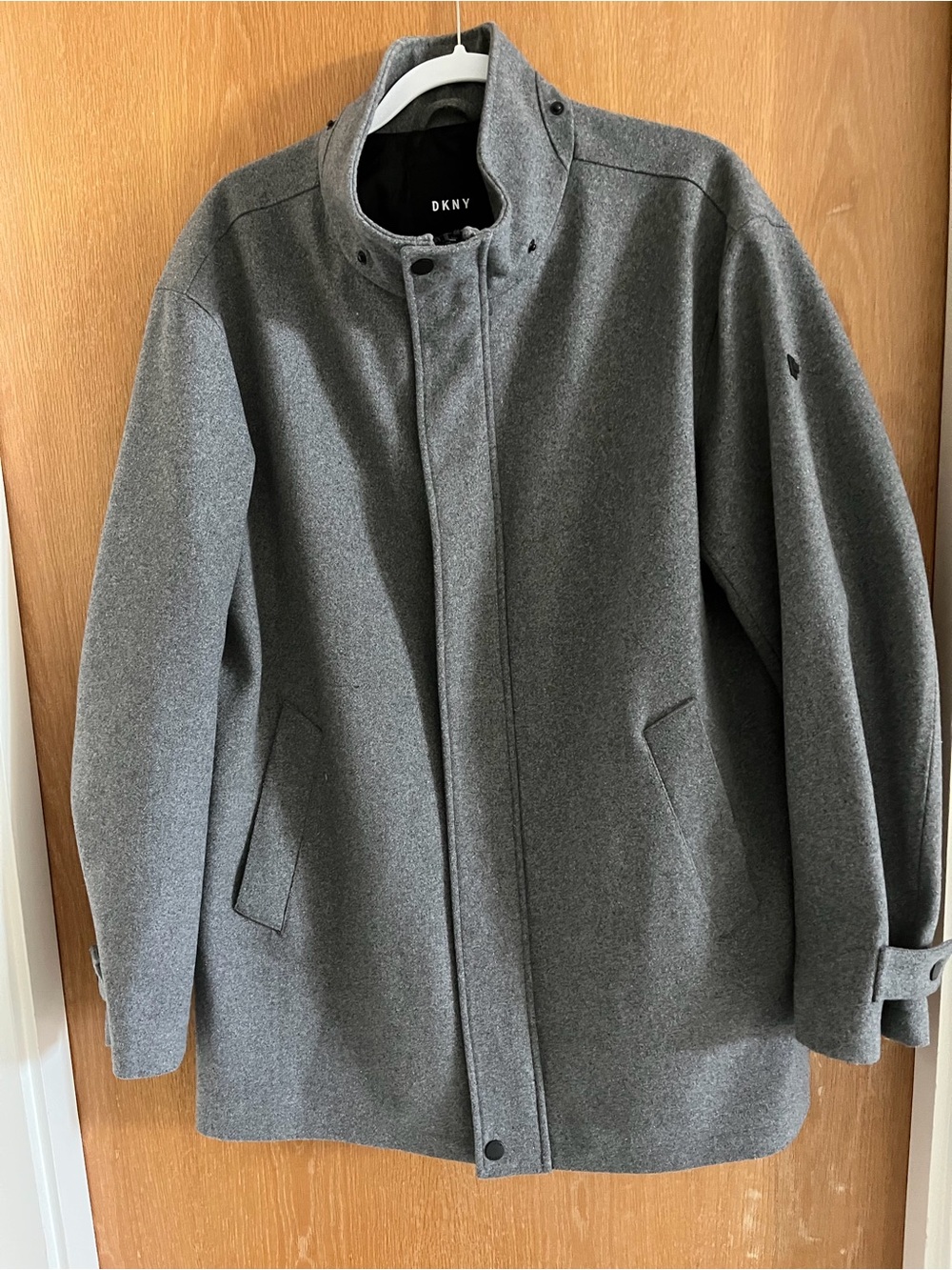DKNY Men's Gray Stand-Collar Wool-Blend Pea Coat